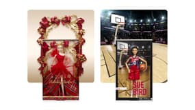 Les poupées Barbie Joyeux Noël 2024 et Sue Bird sont les premières à se présenter devant un fond généré par IA.