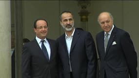 Le chef de l'oppostion syrienne, reçu par François Hollande et Laurent Fabius à l'Elysée, samedi 17 novembre.