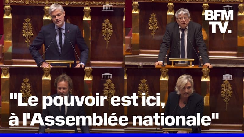 Motion de censure: l'intégralité des prises de parole d'Éric Coquerel, Marine Le Pen, Boris Vallaud et Laurent Wauquiez à l'Assemblée nationale