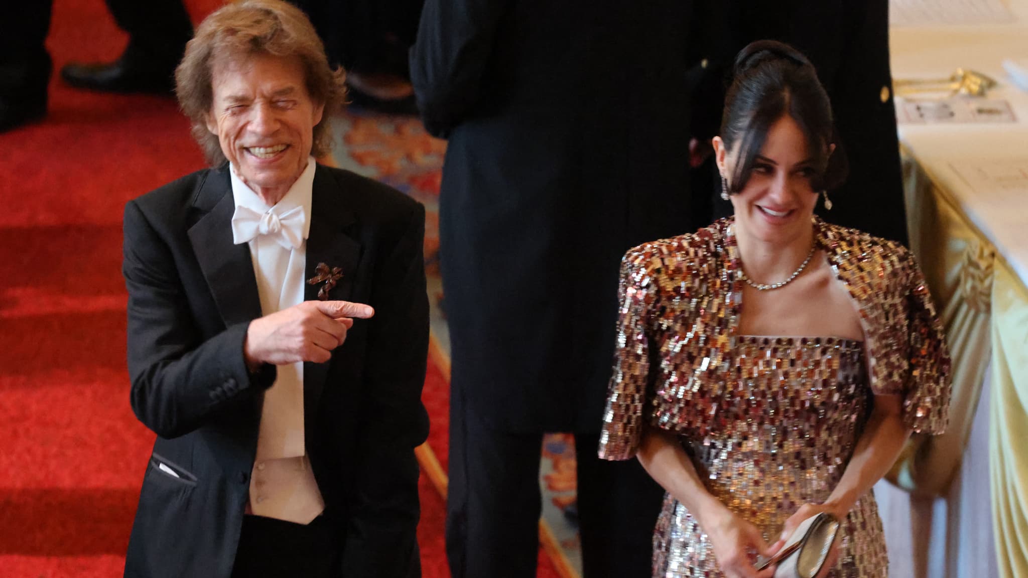 Mick Jagger and his partner, Melanie Hamrick, at the state dinner at Windsor, on July 8, 2025.