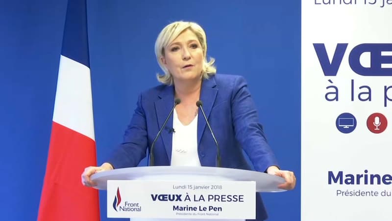 Marine Le Pen lors de ses voeux à la presse, le 15 janvier 2018. 