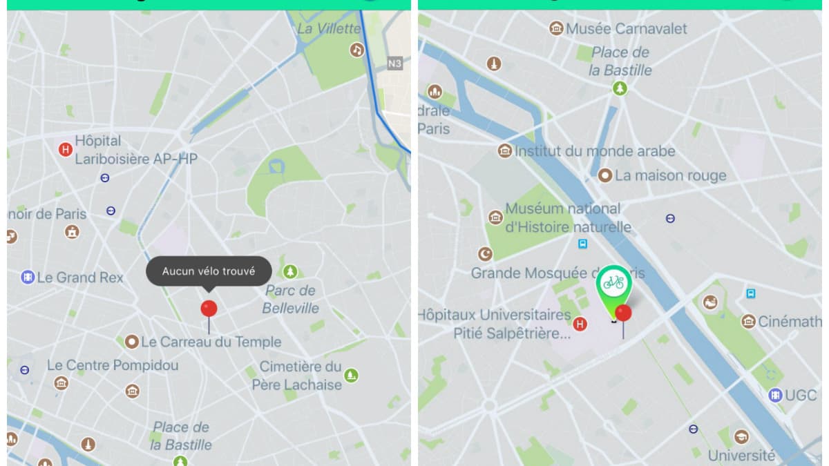 La carte n'affiche que de rares vélos.