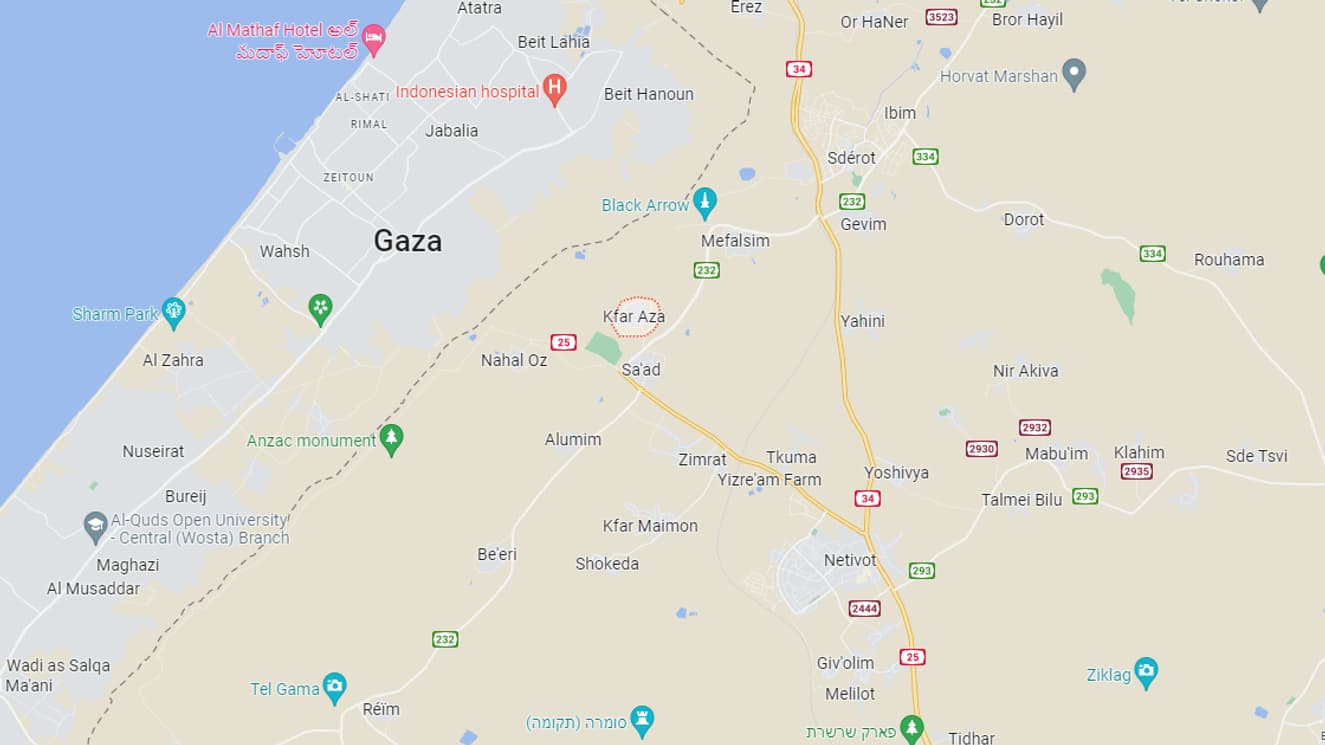 Emplacement du kibboutz de Kfar Aza, où des civils ont été décimés le 7 octobre 2023 par le Hamas.