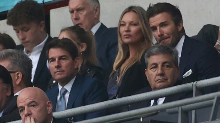 Tom Cruise, Kate Moss et David Beckham pendant la finale de l'Euro à Wembley le 11 juillet 2021 