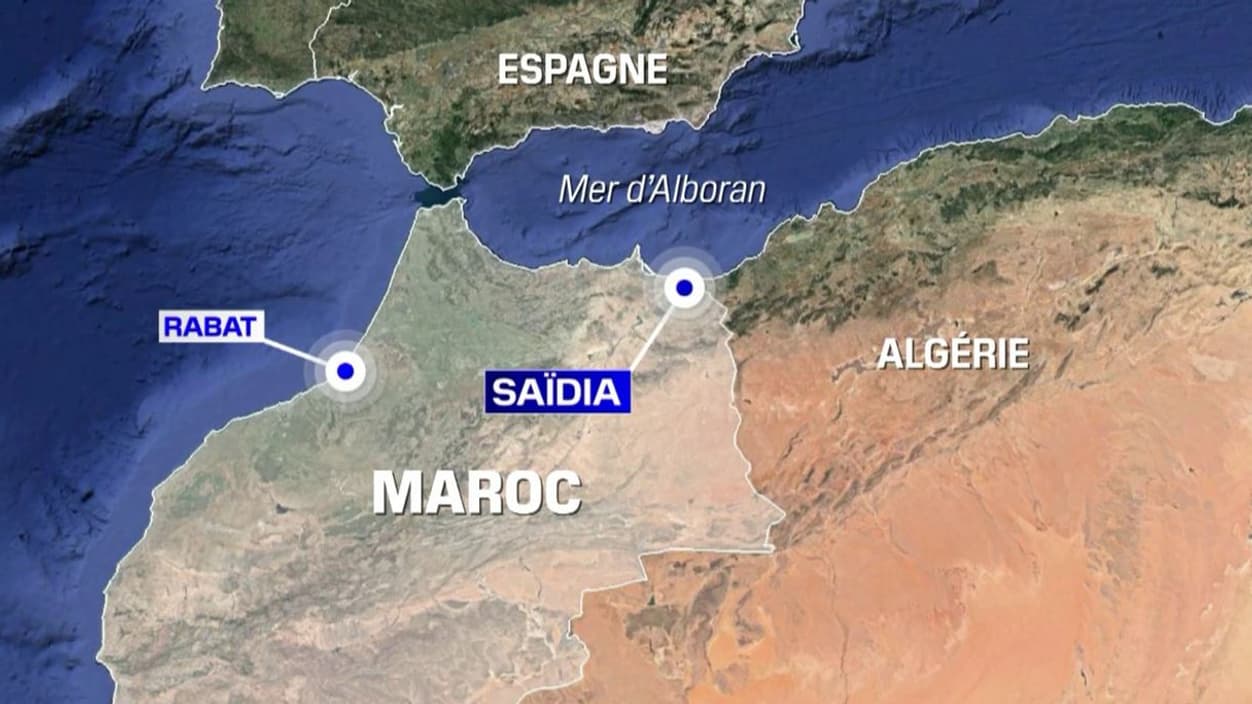 Carte du Maroc et de l'Algérie, représentant la ville de Saïdia, au large de laquelle un Français a été tué en jet-ski