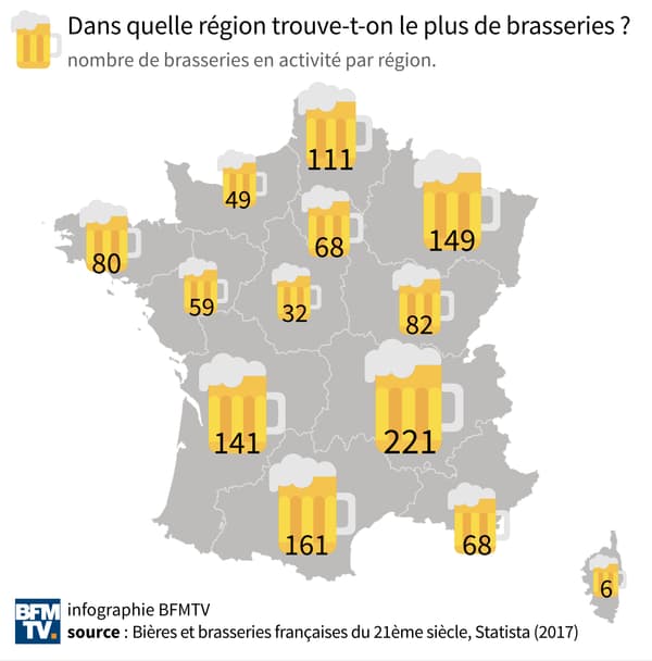 Carte des brasseries en France.