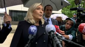Marine Le Pen lors d'une visite au commissariat de Villeneuve-la-Garenne (Hauts-de-Seine), le 12 juin 2020.