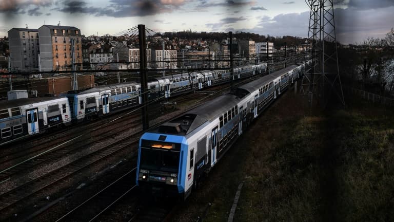 Des trains RER sur la voie ferrée de Villeneuve-Saint-Georges, le 31 janvier 2022