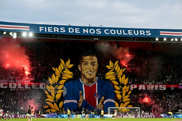 The CUP tifo for Mbappé during PSG-Toulouse, 12 May 2024.