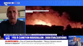 Lieutenant Colonel Fabien Vergez (commandant des opérations de secours), sur le feu à Canet-en-Roussillon: "Il a fallu évacuer une ville, car on parle de 3.000 personnes"