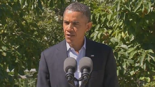 Barack Obama s'exprimant depuis son lieu de vacances de Martha's Vineyard, dans le Massachusetts