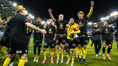 Les joueurs du Mjällby AIF sacrés champions de Suède, le 20 octobre 2025