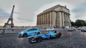 En préambule de l'ePrix de Formule E, Renault a fait défiler sa monoplace et le joli concept de Zoé RS dans Paris.
