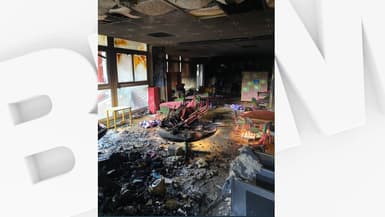 L'école maternelle du Petit-Quevilly ravagée par les flammes au lendemain des émeutes.