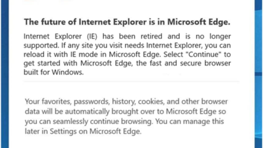 La fenêtre apparaissant à partir du 15 juin 2022, lorsqu'un utilisateur voudra ouvrir Internet Explorer sur Windows