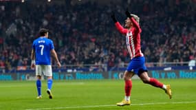 La joie d'Antoine Griezmann après avoir égalé le record de buts de l'Atlético de Madrid (173) de Luis Aragones lors du match nul contre Getafe (3-3, Liga), le 19 décembre 2023