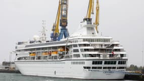 Le paquebot Odyssey à quai à Belfast, où il est resté 4 mois pour des réparations, le 26 septembre 2024