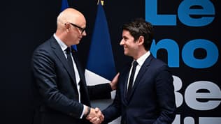 Edouard Philippe et Gabriel Attal le 30 avril 2024 à Paris.