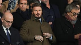 David Beckham dans les tribunes du Parc des Princes lors de PSG-Liverpool le 5 mars 2025