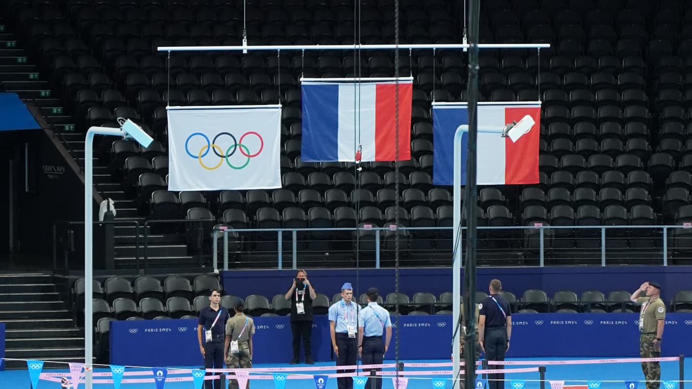 Une répétition à la piscine olympique à la Paris la Défense Arena, le 23 juillet 2024