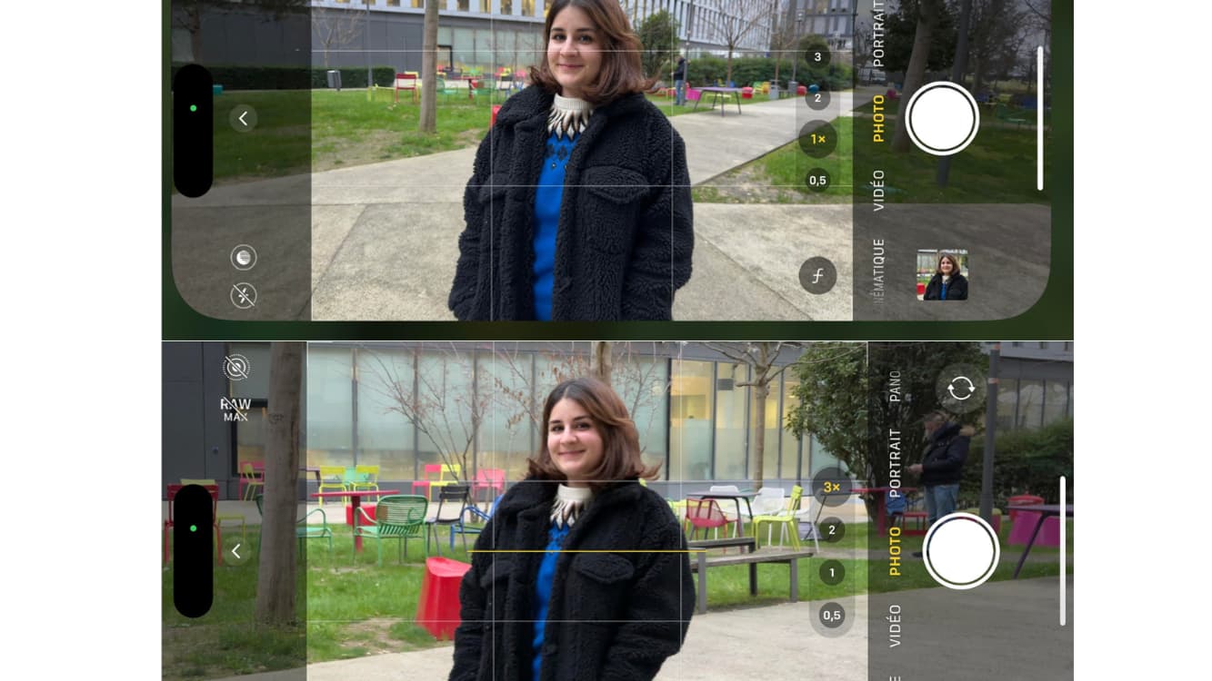 Le téléobjectif de l'iPhone 15 Pro (photo du bas), en comparaison avec le mode "classique"