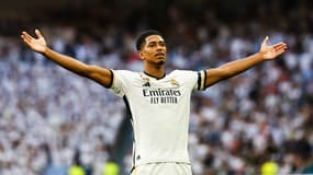 Jude Bellingham fête son doublé lors de la victoire du Real Madrid face à Osasuna (4-0, 9e journée de Liga), le 7 octobre 2023