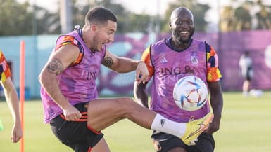 Eden Hazard et Romelu Lukaku à l'entraînement avec la Belgique lors de la Coupe du monde 2022, le 25 novembre 2022