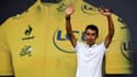 Le cycliste colombien Egan Bernal, vainqueur du Tour de France 2019, lors de son arrivée dans la ville où il réside, Zipaquira, près de Bogota, le 7 août 2019