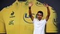 Le cycliste colombien Egan Bernal, vainqueur du Tour de France 2019, lors de son arrivée dans la ville où il réside, Zipaquira, près de Bogota, le 7 août 2019