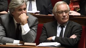 Stéphane Le Foll (à gauche) et François Rebsamen, alors ministres de l'Agriculture et du Travail, à l'Assemblée nationale le 22 octobre 2014. 