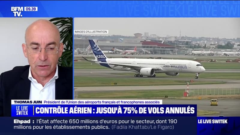 Thomas Juin (président de l'Union des aéroports français et francophones associés) sur la grève des contrôleurs aériens prévue ce jeudi: 