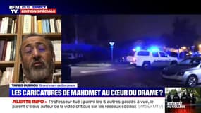 "Automatiquement les gens vont faire un lien entre la religion et ces crimes, et c'est terrible pour les musulmans", déplore Tareq Oubrou, le grand imam de Bordeaux, au lendemain de l'attentat à Conflans-Sainte-Honorine