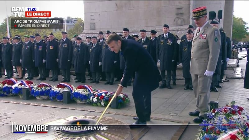 Cérémonie du 11-Novembre: Emmanuel Macron ravive la flamme du Soldat inconnu sous l'Arc de Triomphe