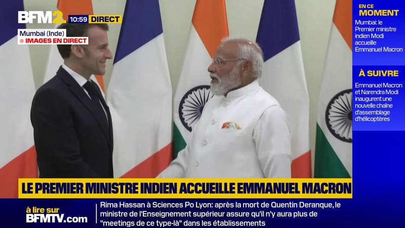 Visite officielle en Inde: le Premier ministre Narendra Modi accueille Emmanuel Macron