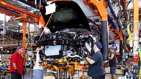 Un ligne de production de Cadillac ATS à LAnsing, aux Etats-Unis. General Motors procède à un nouveau rappel de véhicules aux Etats-Unis.