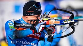 Le biathlète français Quentin Fillon Maillet à l'entraînement, à Otepaeae (Estonie) le 9 mars 2022