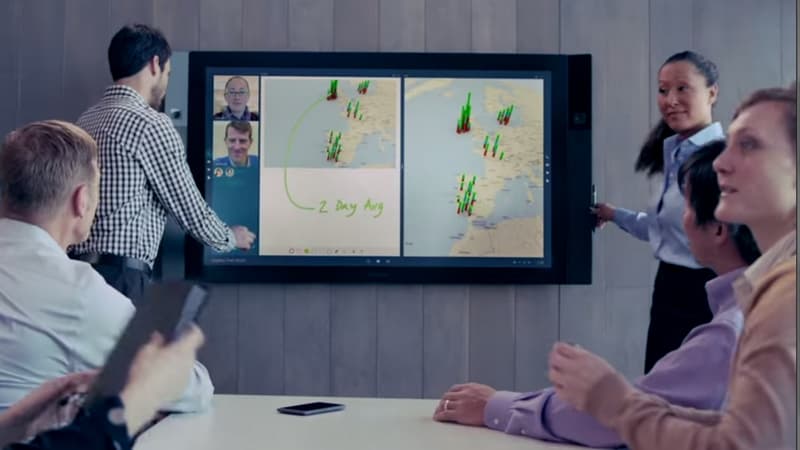 Avec son grand écran tactile, sous Windows 10, Microsoft veut dynamiser les réunions de travail en entreprise.