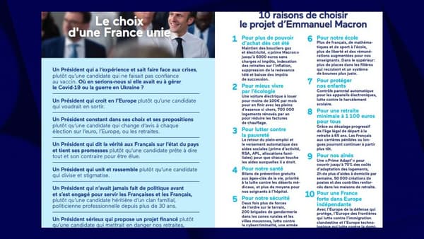 Le nouveau tract électoral d'Emmanuel Macron le 12 avril. Le nouveau tract électoral d'Emmanuel Macron le 12 avril.