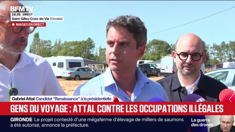 Gens du voyage: "Moi je respecte tous les modes de vie, mais tous les modes de vie doivent respecter la République", lance Gabriel Attal, candidat (Renaissance) à la présidentielle