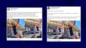 Captures d'écran Twitter montrant les réactions indignées de membres de la majorité après la mise en scène dans la manifestation marseillaise du 11 février 2022/