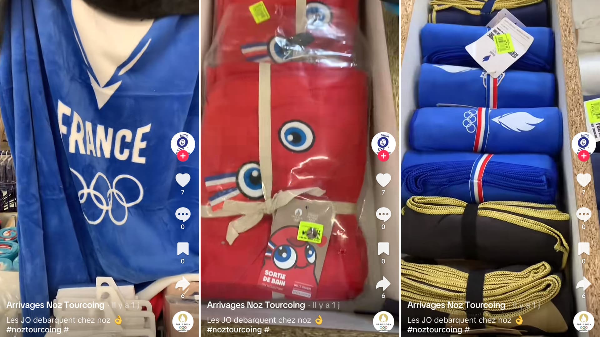 Le compte Tiktok d'un magasin Noz a fait la promotion en vidéo de l'arrivage de produits officiels des Jeux olympiques. Le compte Tiktok d'un magasin Noz a fait la promotion en vidéo de l'arrivage de produits officiels des Jeux olympiques.