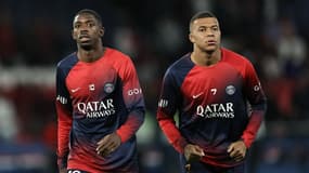 Ousmane Dembélé et Kylian Mbappé à l'échauffement 