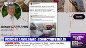 Gard: "Un violent incendie s'est déclaré à Aubais", "4 sapeurs-pompiers sont blessés" annonce Gérald Darmanin