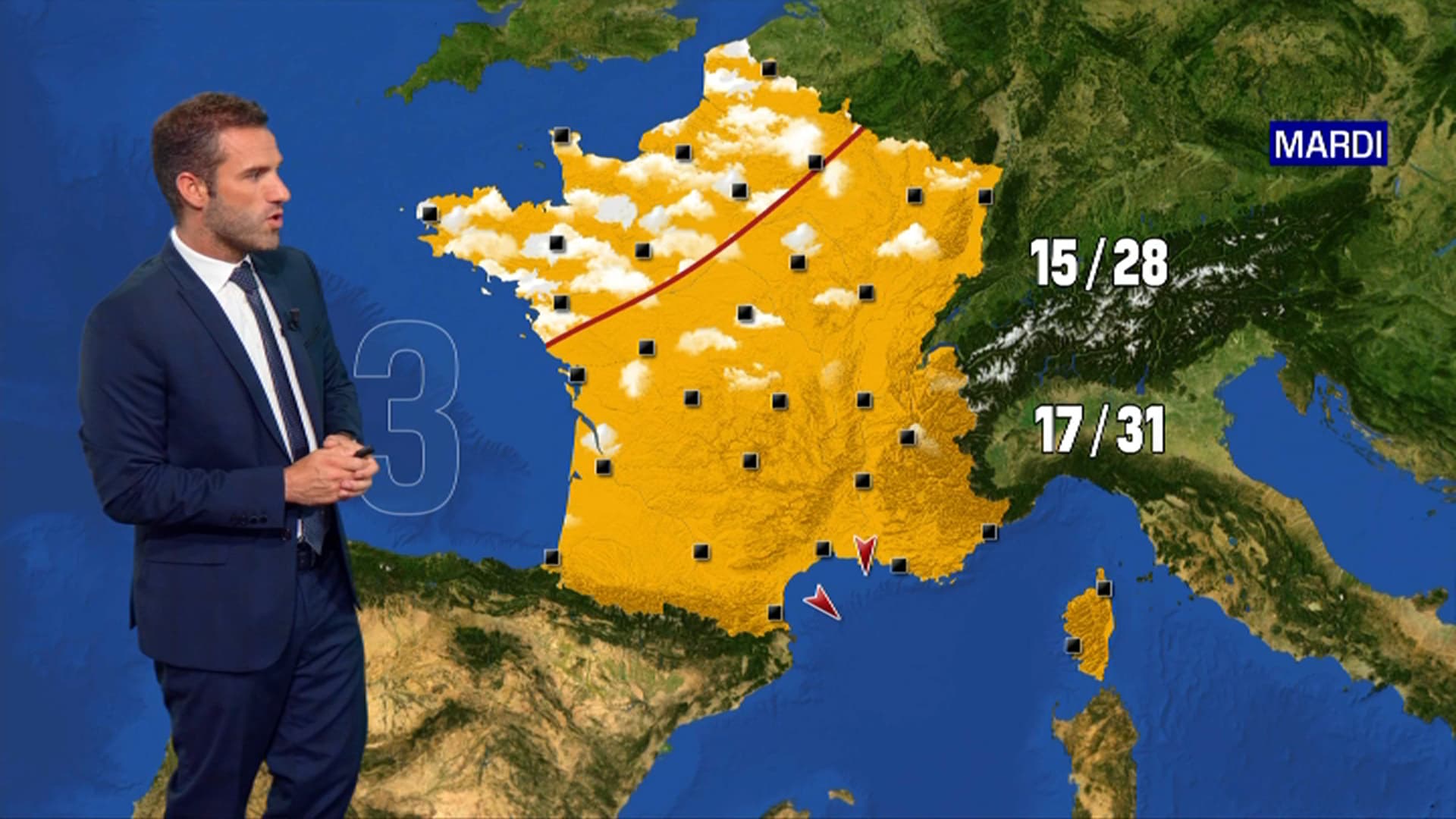 Les températures attendues en France, mardi. Les températures attendues en France, mardi.