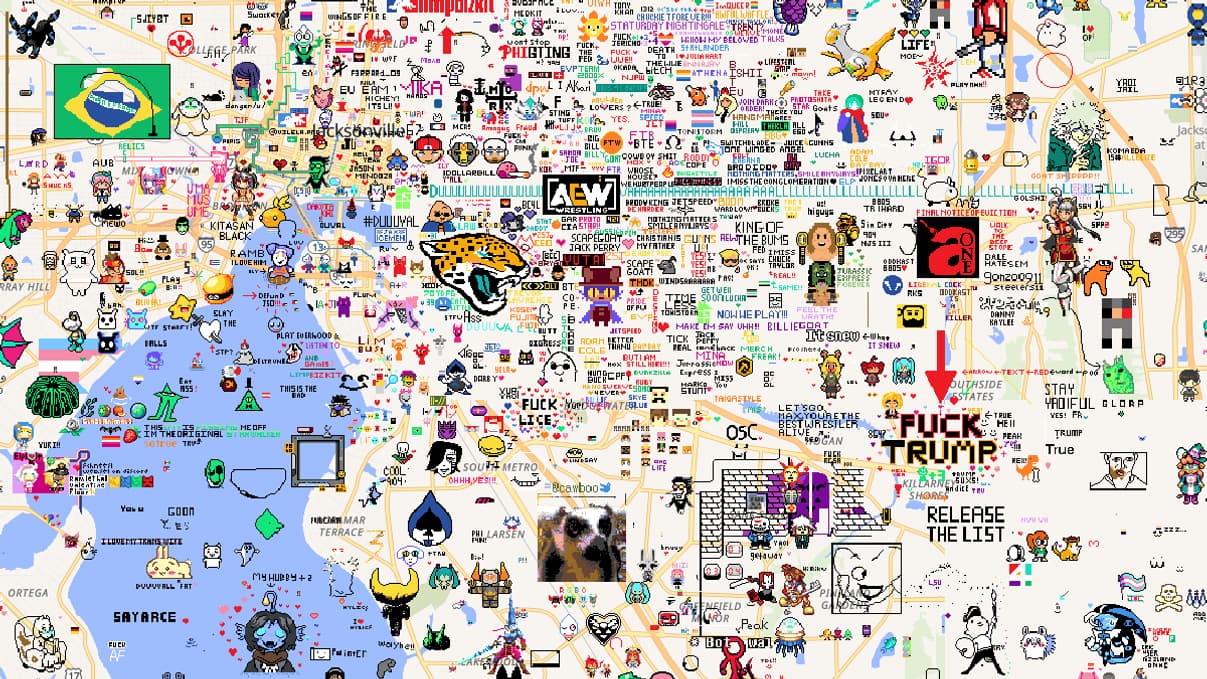 La "Pixel War" mondiale de Wplace.live (ici, en Floride)