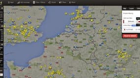 Capture d'écran du site Flightradar24.com vers 9h30, qui montre l'espace aérien belge vidé de ses avions