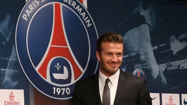 David Beckham lors d'une conférence de presse pour sa présentatioln officielle à la presse au Parc des Princes, le 31 janvier 2013