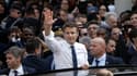 Le président Emmanuel Macron en déplacement à Cergy (Val d'Oise) le 27 avril 2022