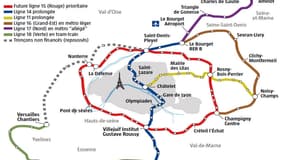 Le projet du Grand Paris Express comportera 4 nouvelles lignes de métro et l'extension des lignes 11 et 14