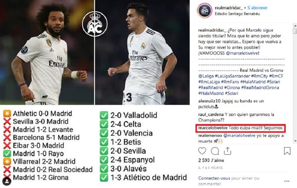 Le post Instagram et la réponse de Marcelo
